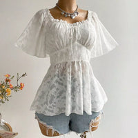 Plus Size Floral Flutter Sleeve Blouse with Smocked Back