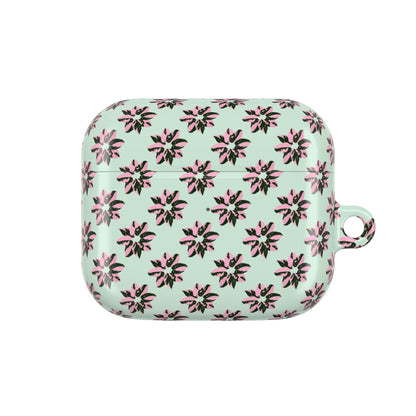 Pink Princess Philodendron Pattern Earbud Case – Slim Protective Cover With Carabiner