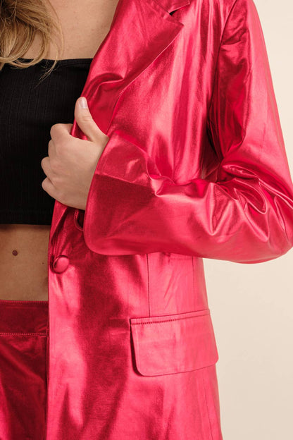 Sleek Metallic Red Blazer Set