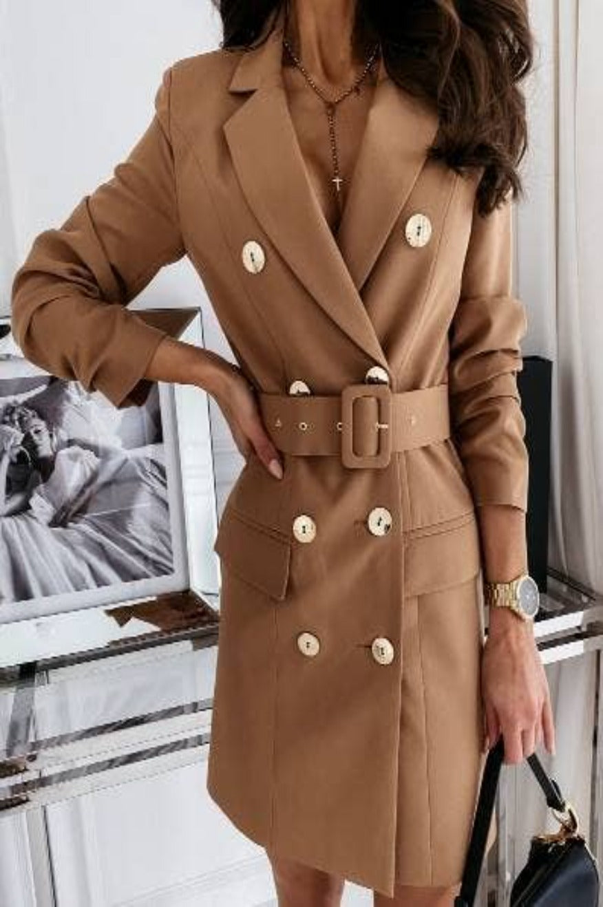 Belted Brown Blazer Dress