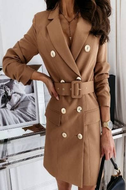 Belted Brown Blazer Dress