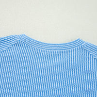 Luxury Solid Corded Short Sleeve T Shirt And Wide Leg Pants Set