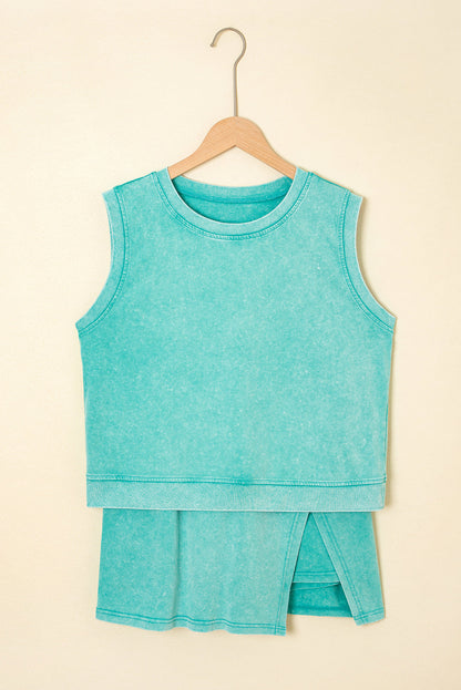 Luxury Mineral Wash Sleeveless Top and Split Skort Set