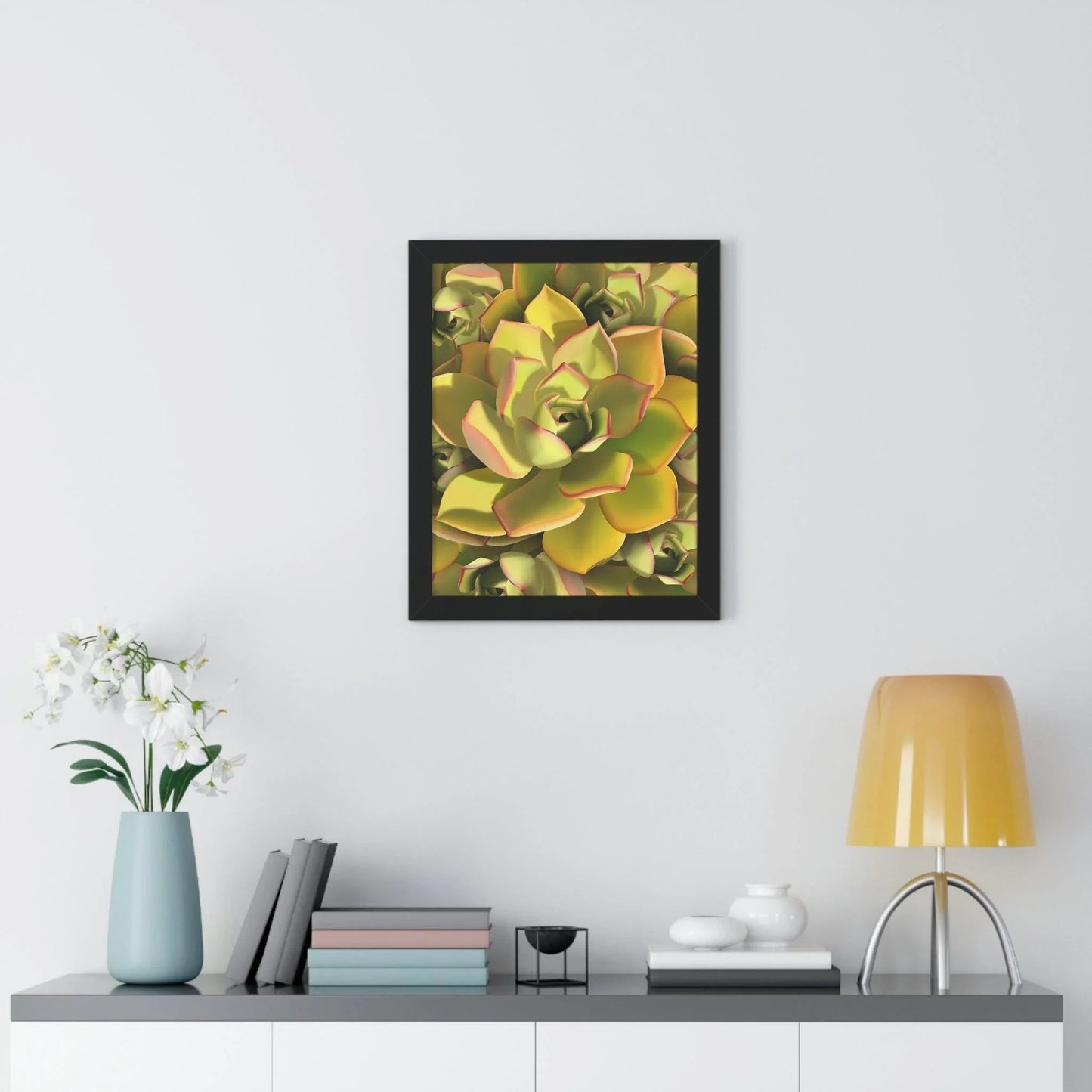 Noble Aeonium Succulent Pattern Framed Print – Botanical Wall Art