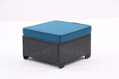 7 Pieces Outdoor Patio Furniture Set,Sectional Conversation Sofa Of Corner Chairs,Ottomans And Glass Top Table,All Weather PE Rattan and Steel Frame With Removable Cushions