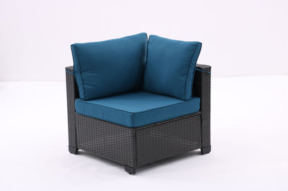 7 Pieces Outdoor Patio Furniture Set,Sectional Conversation Sofa Of Corner Chairs,Ottomans And Glass Top Table,All Weather PE Rattan and Steel Frame With Removable Cushions