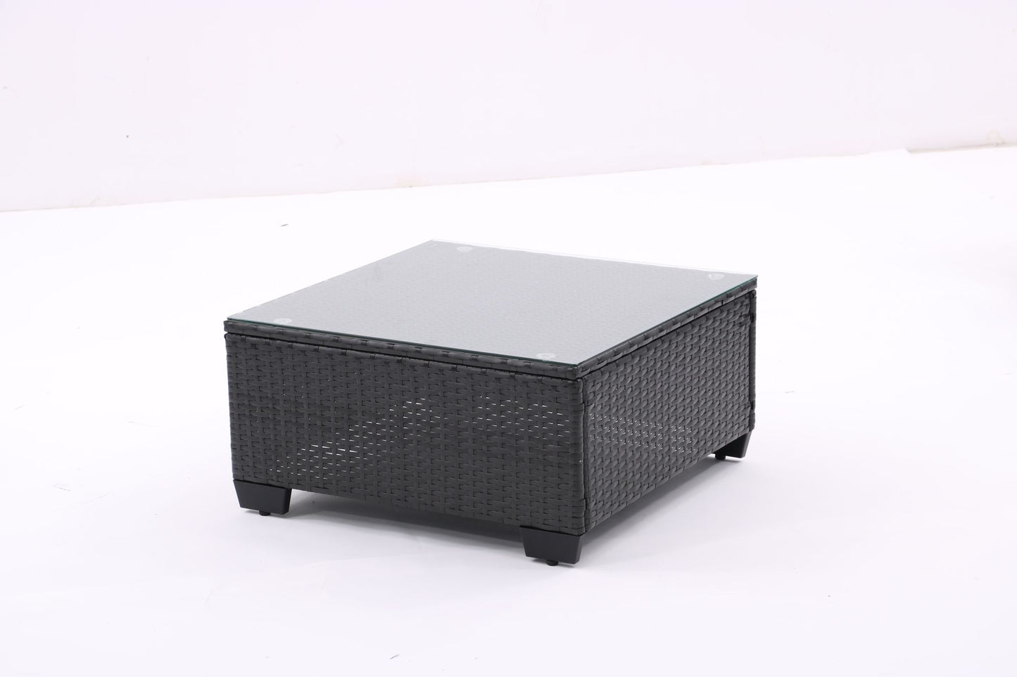 7 Pieces Outdoor Patio Furniture Set,Sectional Conversation Sofa Of Corner Chairs,Ottomans And Glass Top Table,All Weather PE Rattan and Steel Frame With Removable Cushions