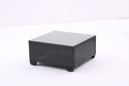 7 Pieces Outdoor Patio Furniture Set,Sectional Conversation Sofa Of Corner Chairs,Ottomans And Glass Top Table,All Weather PE Rattan and Steel Frame With Removable Cushions