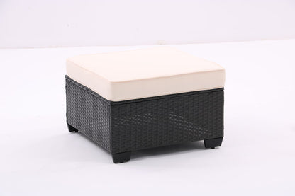 7 Pieces Outdoor Patio Furniture Set,Sectional Conversation Sofa Of Corner Chairs,Ottomans And Glass Top Table,All Weather PE Rattan and Steel Frame With Removable Cushions