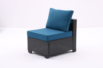 7 Pieces Outdoor Patio Furniture Set,Sectional Conversation Sofa Of Corner Chairs,Ottomans And Glass Top Table,All Weather PE Rattan and Steel Frame With Removable Cushions