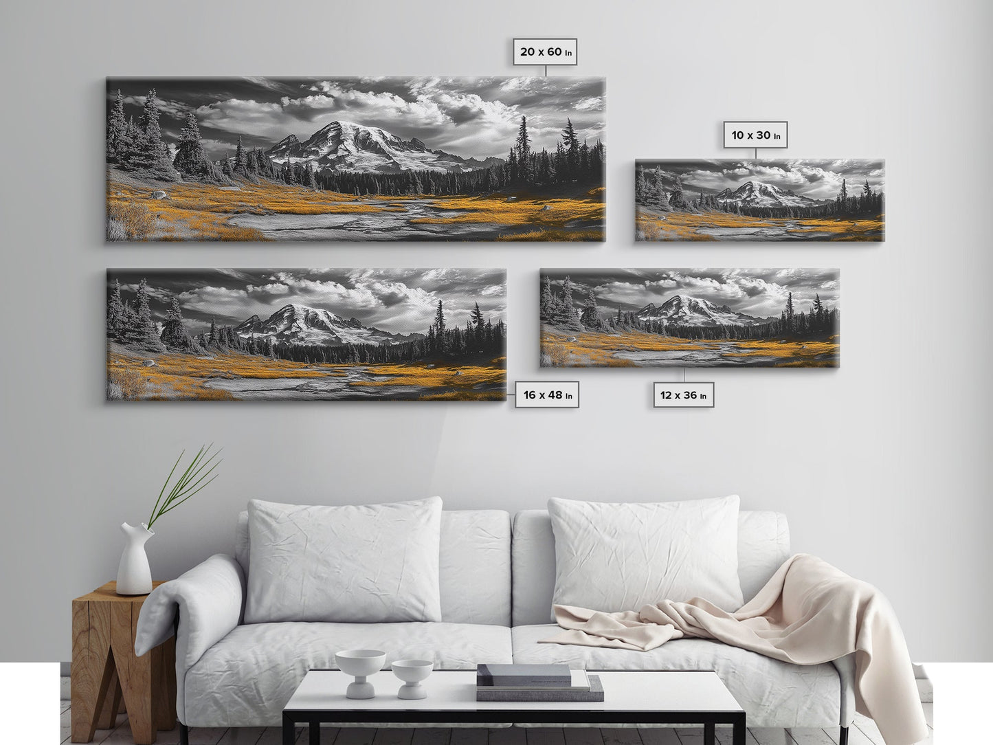 Majestic Mountain Scene, Snow Peaks and Meadows, Alpine Wilderness View, Framed Canvas Print, Cabin Wall Decor, Nature Wall Art