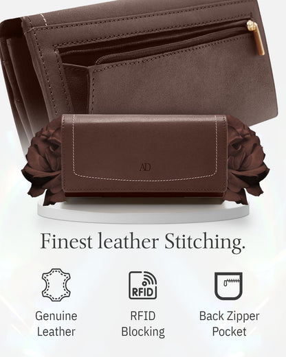 Genuine Leather Accordion Clutch – Removable Checkbook Holder, RFID Blocking