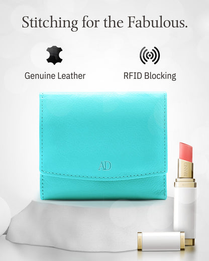 Genuine Leather Trifold Coin Wallet – ID Window, Snap Coin Pocket, RFID Blocking