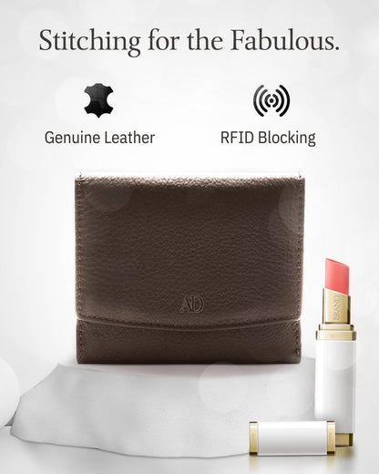 Genuine Leather Trifold Coin Wallet – ID Window, Snap Coin Pocket, RFID Blocking