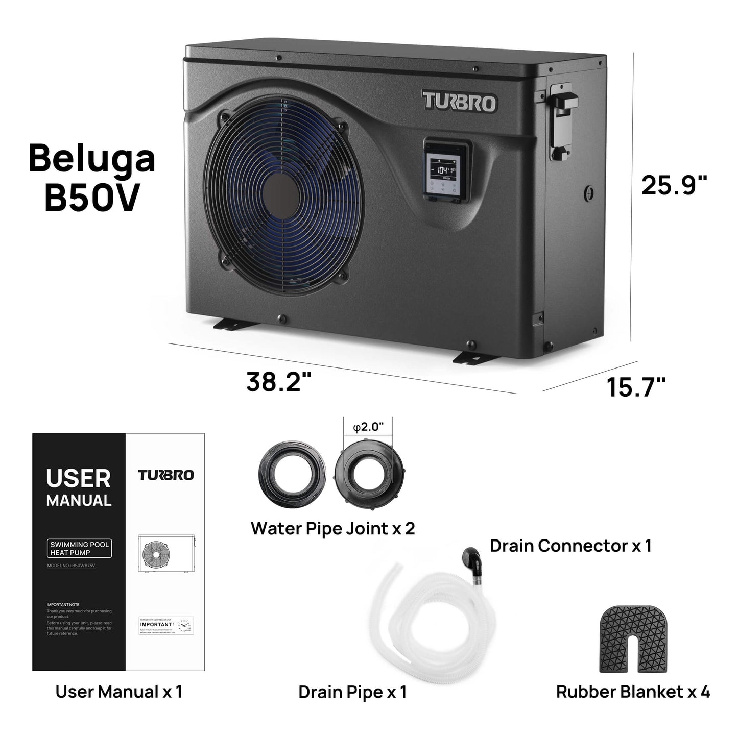 Beluga Inverter Pool Heat Pump, 50K/75K BTU