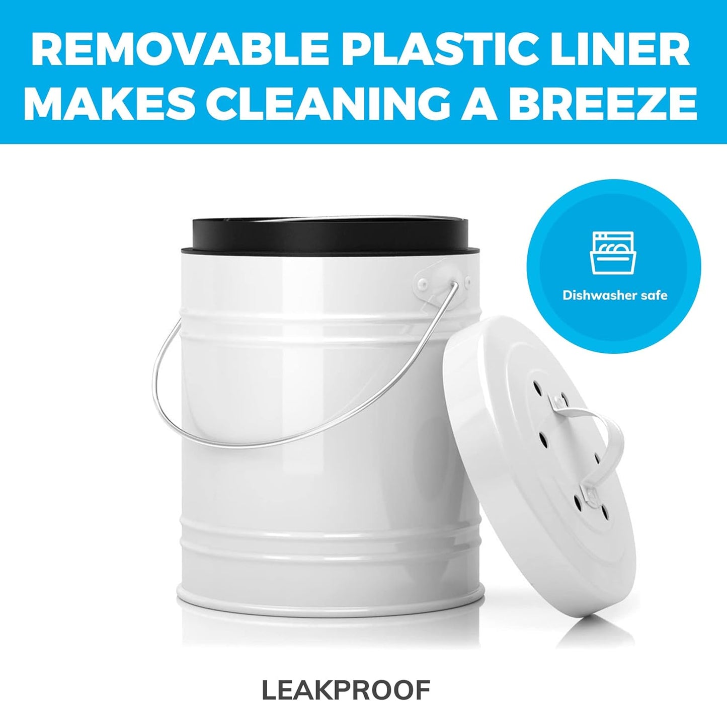 Kitchen Compost Bin with EZ-No Lock Lid, Plastic Liner & Charcoal Filters