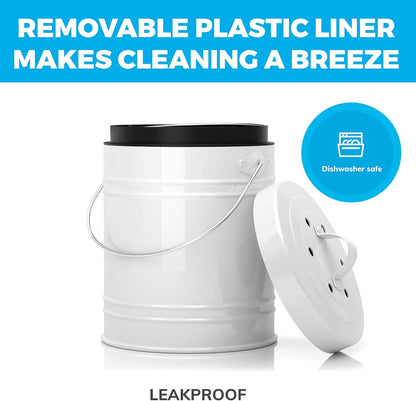 Kitchen Compost Bin with EZ-No Lock Lid, Plastic Liner & Charcoal Filters