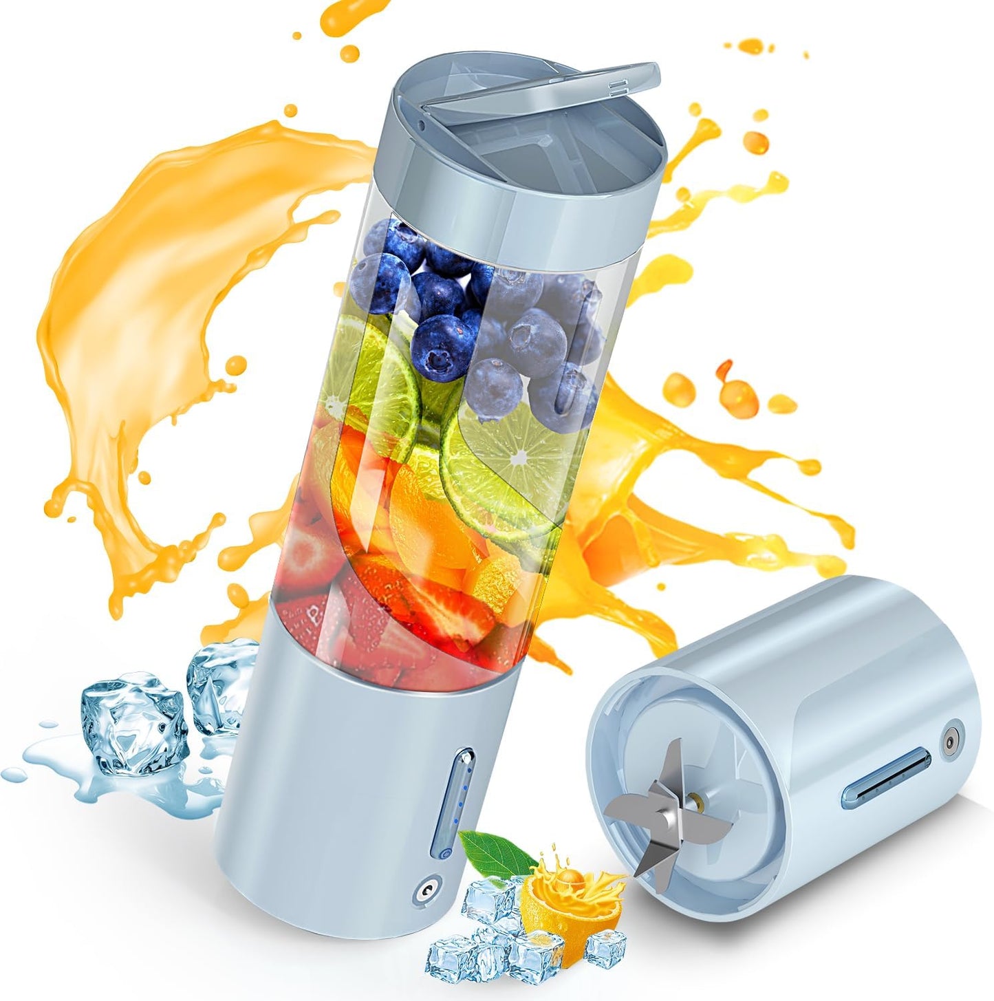 Portable Blender Personal Juicer for Shakes and Smoothies - 20 OZ Electric Protein Shaker Bottle with Insulated Sleeve, Travel Lid, USB-C Rechargeable - Mini Small Blender Cup for Kitchen, Office, Gym