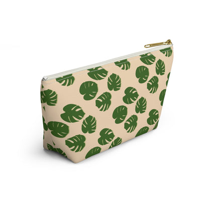 Monstera Pattern Accessory Pouch – Zippered Catch-All With T-Bottom