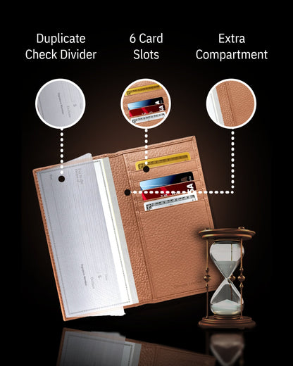 Genuine Leather Checkbook Cover – Card Slots, RFID Blocking
