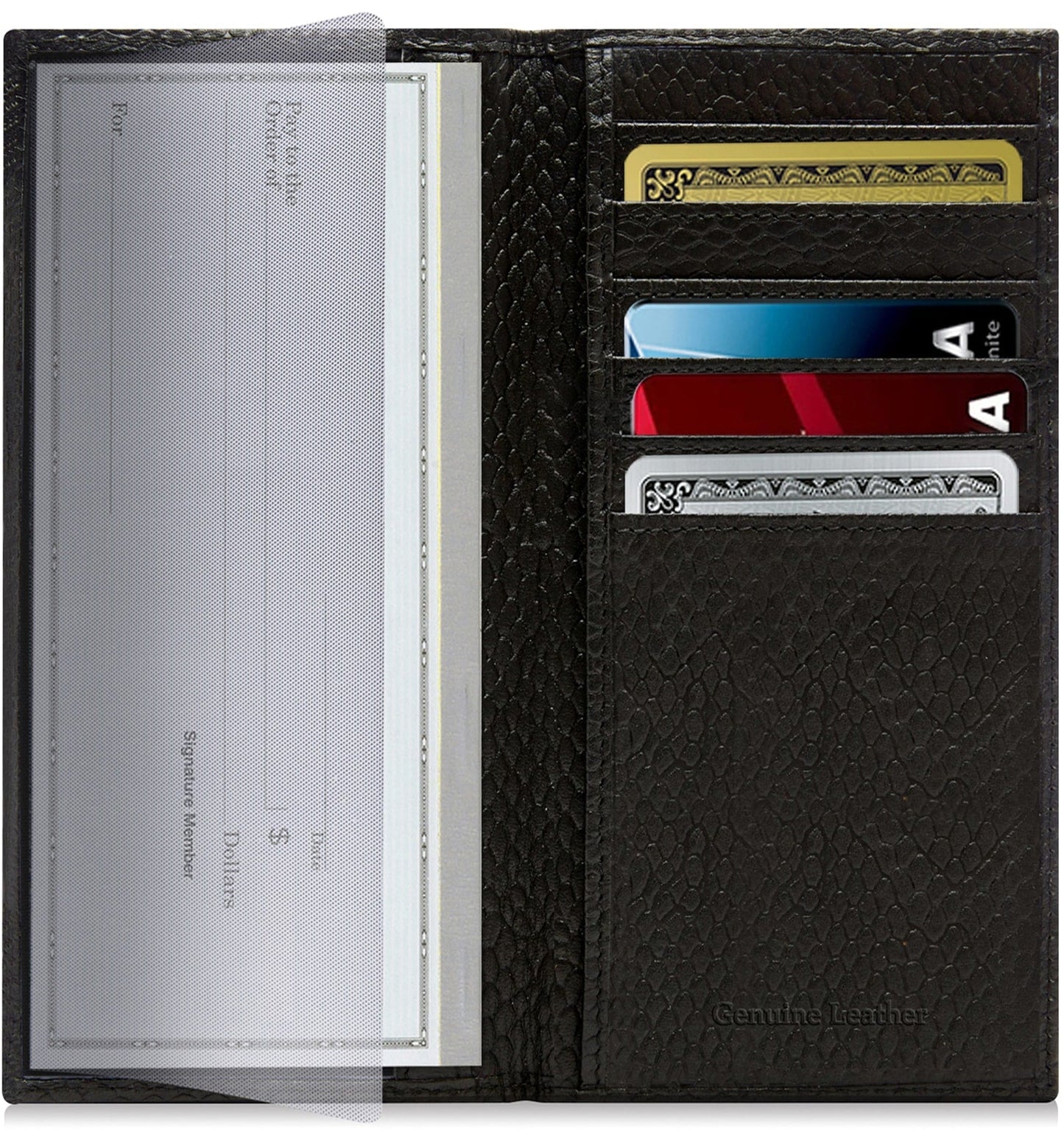 Genuine Leather Checkbook Cover – Card Slots, RFID Blocking