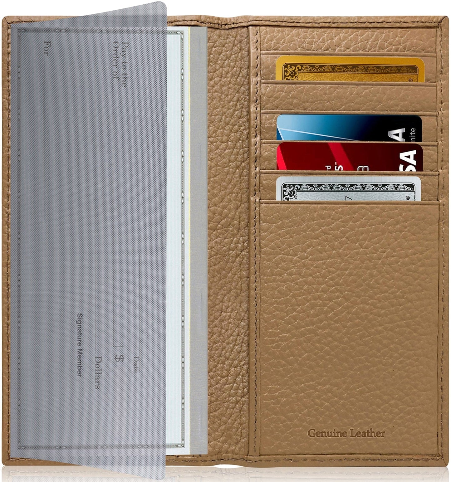 Genuine Leather Checkbook Cover – Card Slots, RFID Blocking