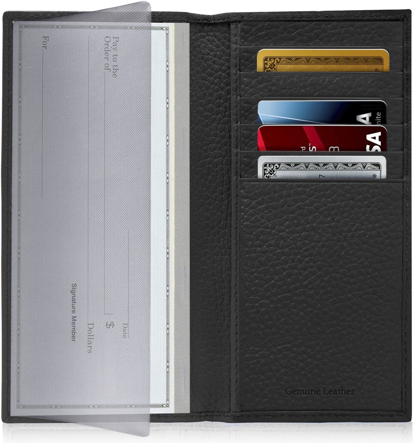 Genuine Leather Checkbook Cover – Card Slots, RFID Blocking
