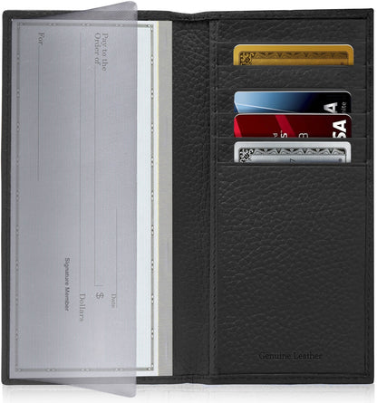 Genuine Leather Checkbook Cover – Card Slots, RFID Blocking
