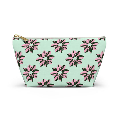Pink Princess Philodendron Pattern Accessory Pouch – Zippered Catch-All With T-Bottom