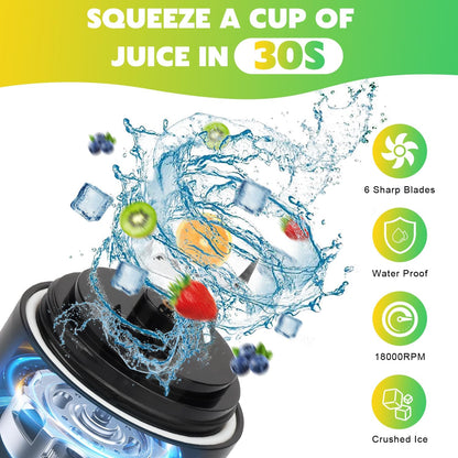 Portable Blender Personal Juicer for Shakes and Smoothies - 20 OZ Electric Protein Shaker Bottle with Insulated Sleeve, Travel Lid, USB-C Rechargeable - Mini Small Blender Cup for Kitchen, Office, Gym