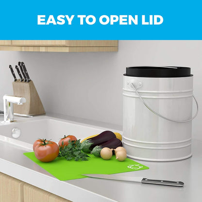 Kitchen Compost Bin with EZ-No Lock Lid, Plastic Liner & Charcoal Filters