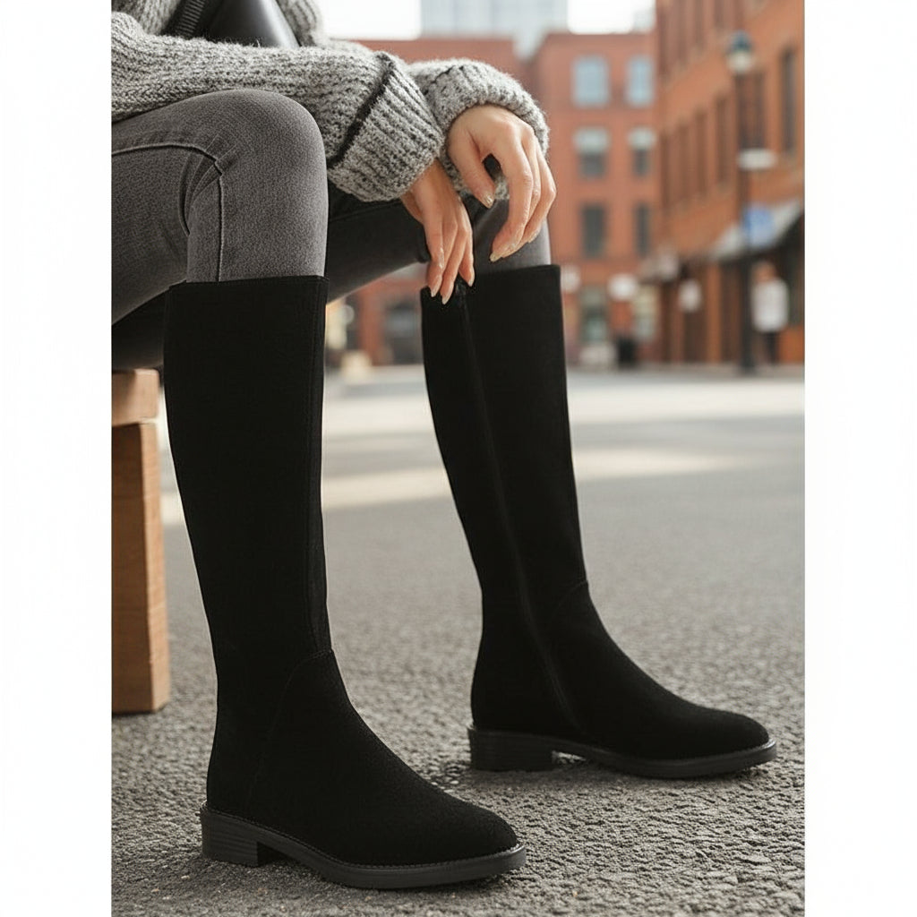 Women’s Long Martin Suede Boots | Solid Color Winter Fashion Boots