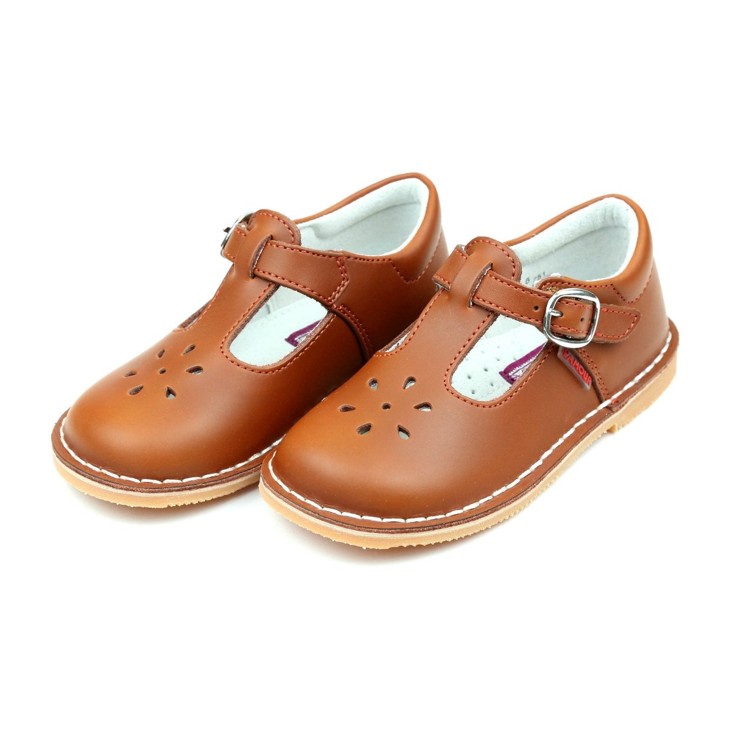 Joy Waxed Leather T-Strap Mary Jane - Cognac