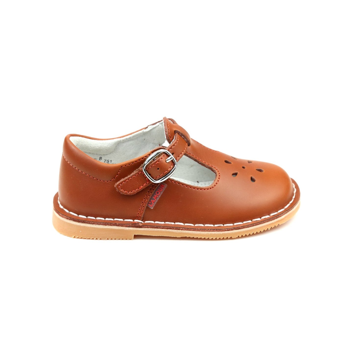 Joy Waxed Leather T-Strap Mary Jane - Cognac