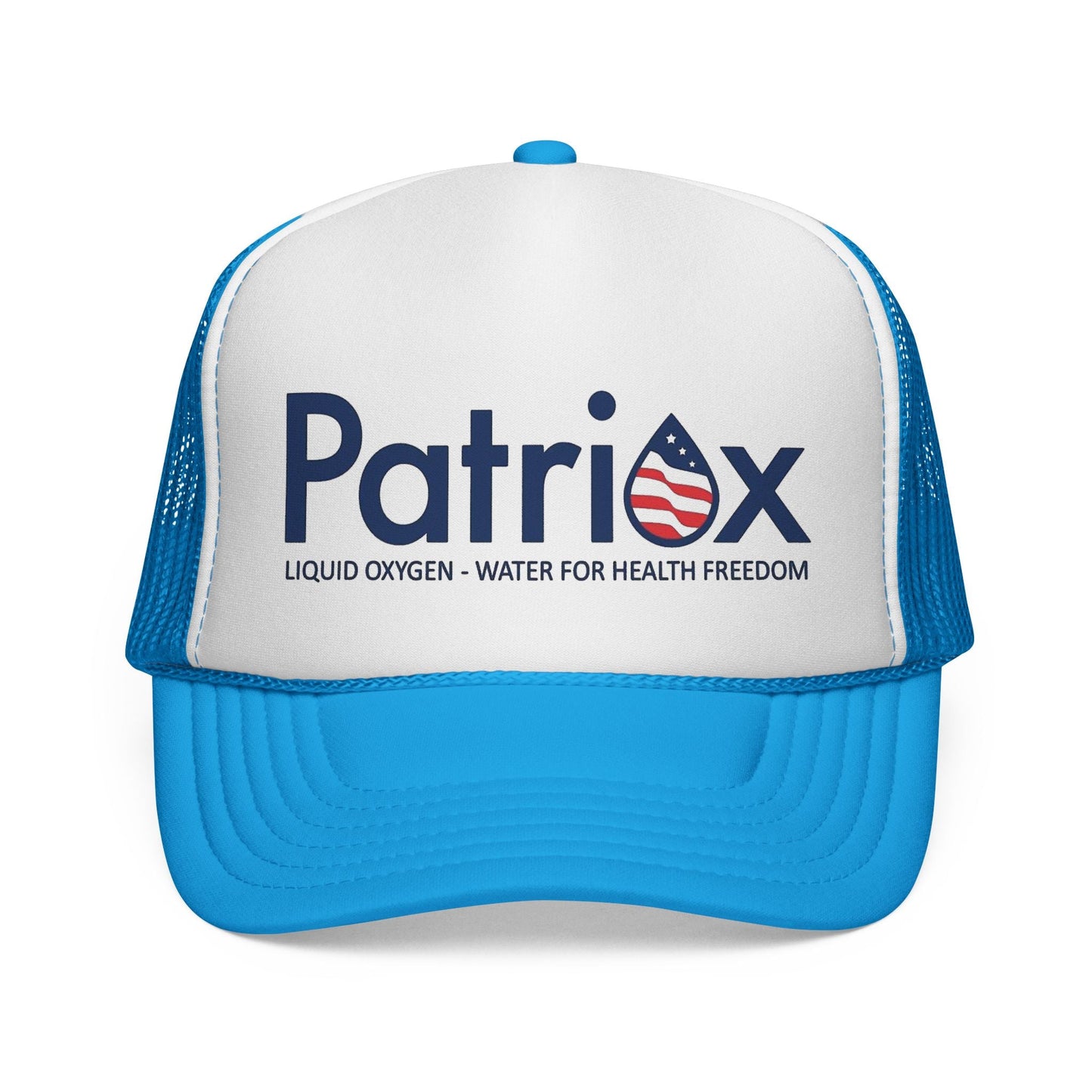 Patriox Trucker Hat — Patriotic Logo Mesh Cap ("Liquid Oxygen — Water for Health Freedom")