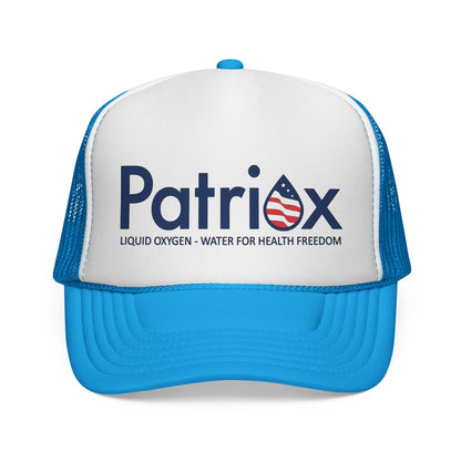 Patriox Trucker Hat — Patriotic Logo Mesh Cap ("Liquid Oxygen — Water for Health Freedom")