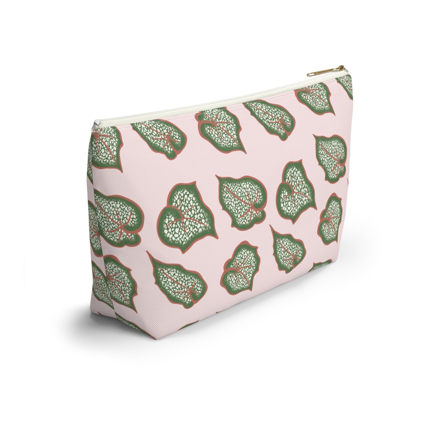 Begonia Pattern Accessory Pouch – Zippered Catch-All With T-Bottom