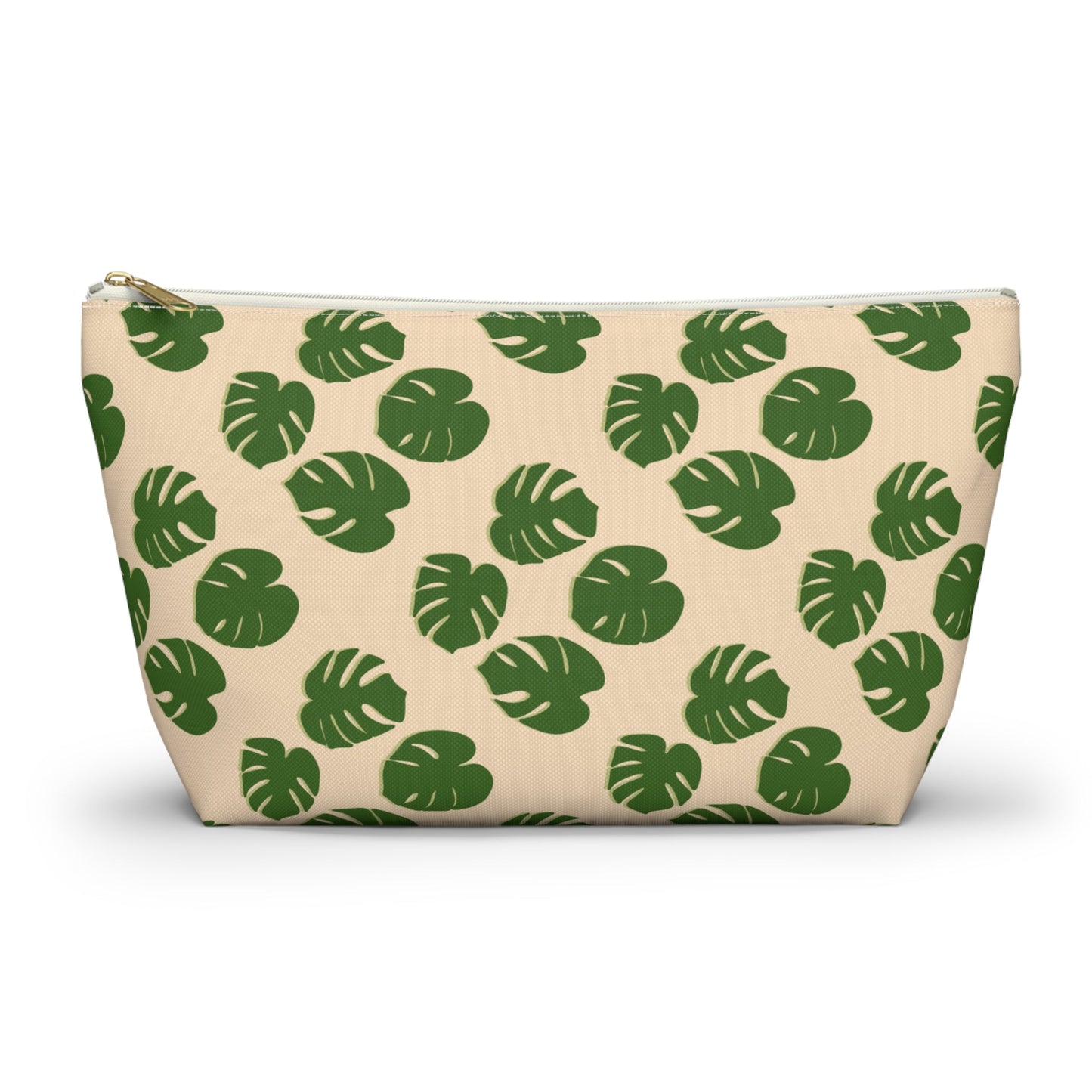 Monstera Pattern Accessory Pouch – Zippered Catch-All With T-Bottom