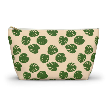 Monstera Pattern Accessory Pouch – Zippered Catch-All With T-Bottom