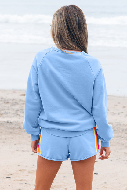 Luxury Striped Accent Pullover and Shorts Two Piece Casual Set