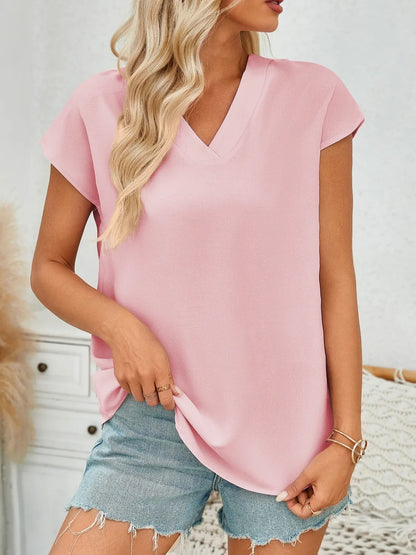 V-Neck Women's Blouse - Classic Polyester Top