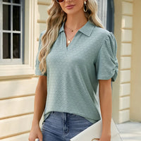 Eyelet Johnny Collar Puff Sleeve Blouse