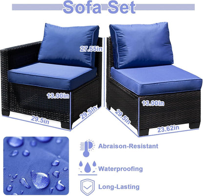 8-piece patio furniture set, all-weather outdoor wicker combination conversation sofa, rattan patio sofa with cushion and glass coffee table, with storage
