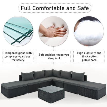 8-Pieces Outdoor Patio Furniture Sets;  Garden Conversation Wicker Sofa Set;  Single Sofa Combinable