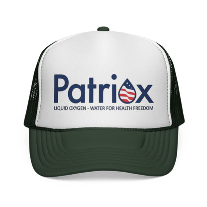 Patriox Trucker Hat — Patriotic Logo Mesh Cap ("Liquid Oxygen — Water for Health Freedom")
