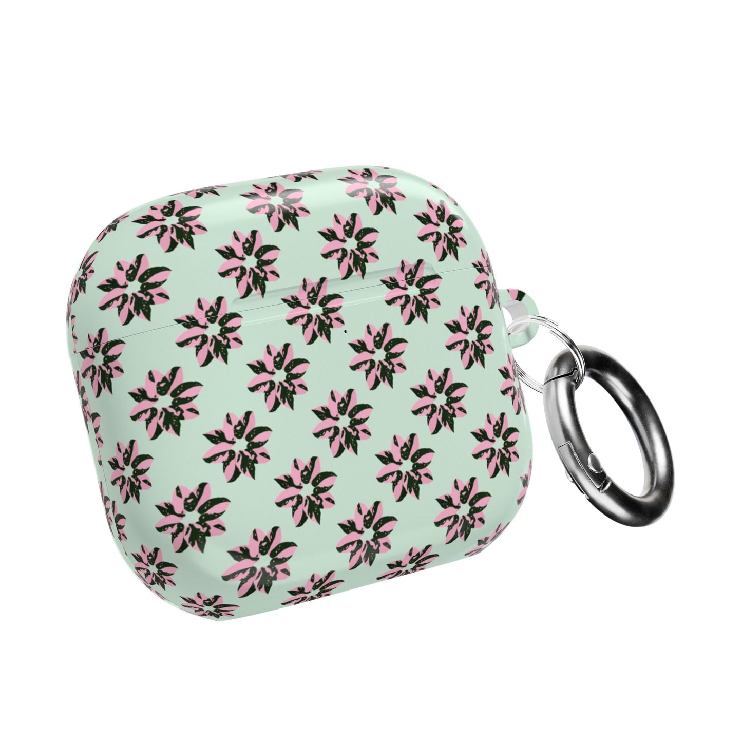 Pink Princess Philodendron Pattern Earbud Case – Slim Protective Cover With Carabiner