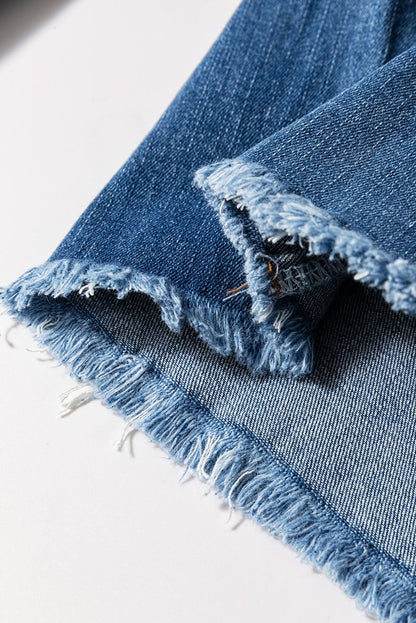 Sail Blue High Waist Jeans With Button Fly And Raw Hem