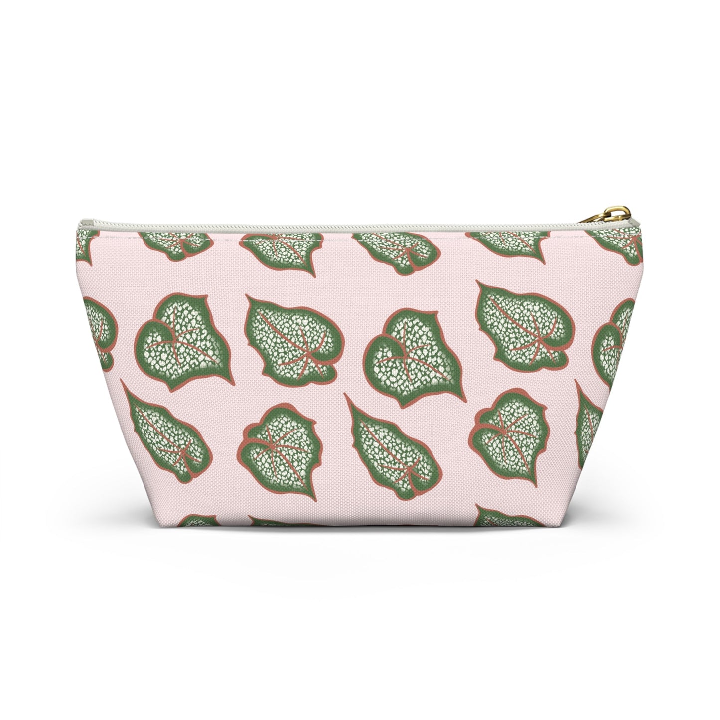Begonia Pattern Accessory Pouch – Zippered Catch-All With T-Bottom