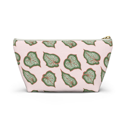 Begonia Pattern Accessory Pouch – Zippered Catch-All With T-Bottom