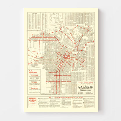 Vintage Map of Los Angeles, California 1914